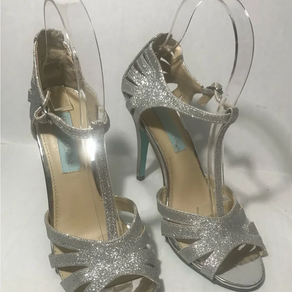 Betsey Johnson Silver Glitter Strappy Heels